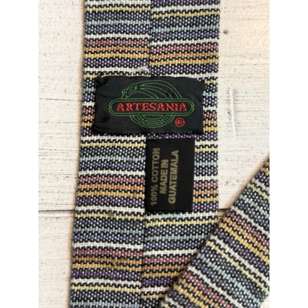 Super Skinny Artesana Cotton 1 1/2 Inch Width Multi Color Tie Academia Vintage